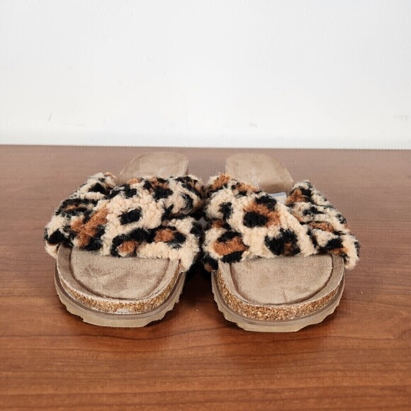 Davinia Faux Shearling Treasure & Bond Leopard Print Slip On Slide Shoes Size 6M - Picture 3 of 12